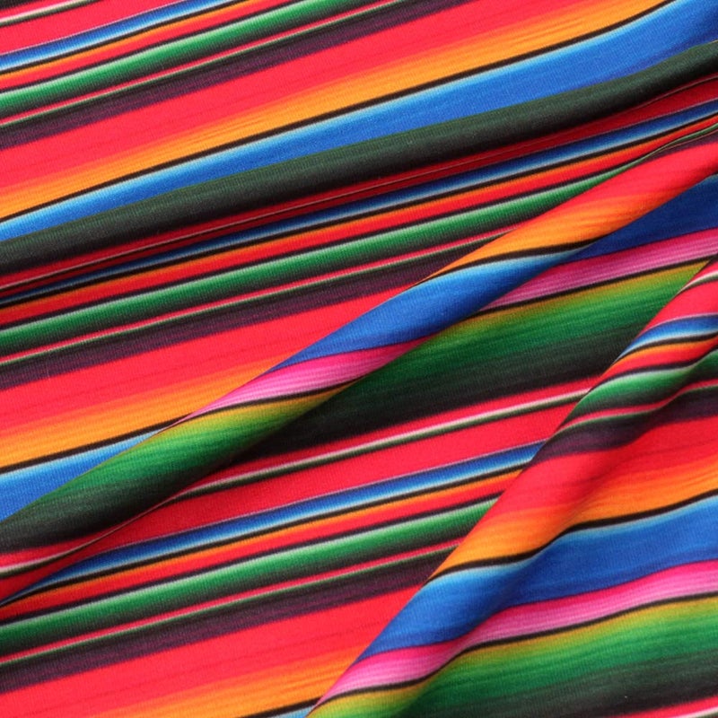 David Angie Colorful Ethnic Stripe Printed Double Brushed Polyester Fabric Soft Smooth 4 Way Stretch Knit Fabric by The Yard for Dress Sewing (Colorful) - Image 2